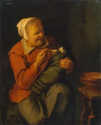 Campesina con un gato